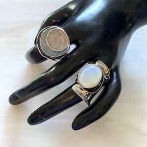 Two statement fashion rings. Silvertone.